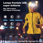 differents modes lampe frontale led sensor rechargeable