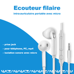 écouteurs filaires bouts pincés blancs