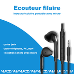 écouteurs filaires bouts pincés noirs