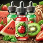 e-liquide  SUAVE avec de la fraise, de la pastèque juteuse et du kiwi en rondelle