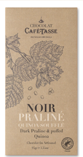 Tablette de chocolat Noir au praliné noisettes et quinoa soufflé