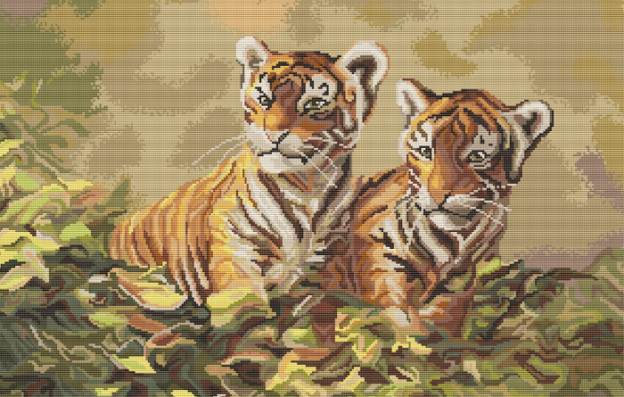 Deux jeunes tigres (sans cadre) - Luca-S B442 - Kit broderie point de croix en vente sur www.la-brodeuse.com