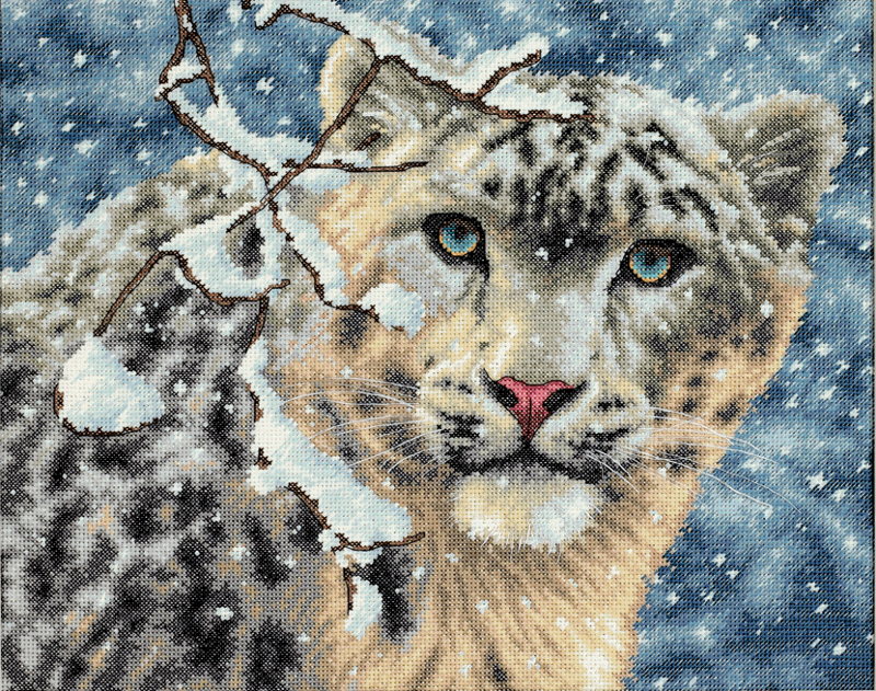 Snow leopard (sans cadre) Dimensions 35244 - kit broderie point de croix en vente sur www.la-brodeuse.com