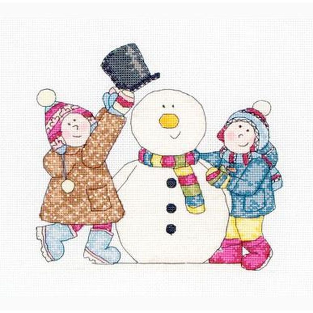 Kit De Point De Croix Dimensions - Motif Bonhomme De Neige 17,8 X 12,7 Cm, Toile Aida Et Fils Inclus