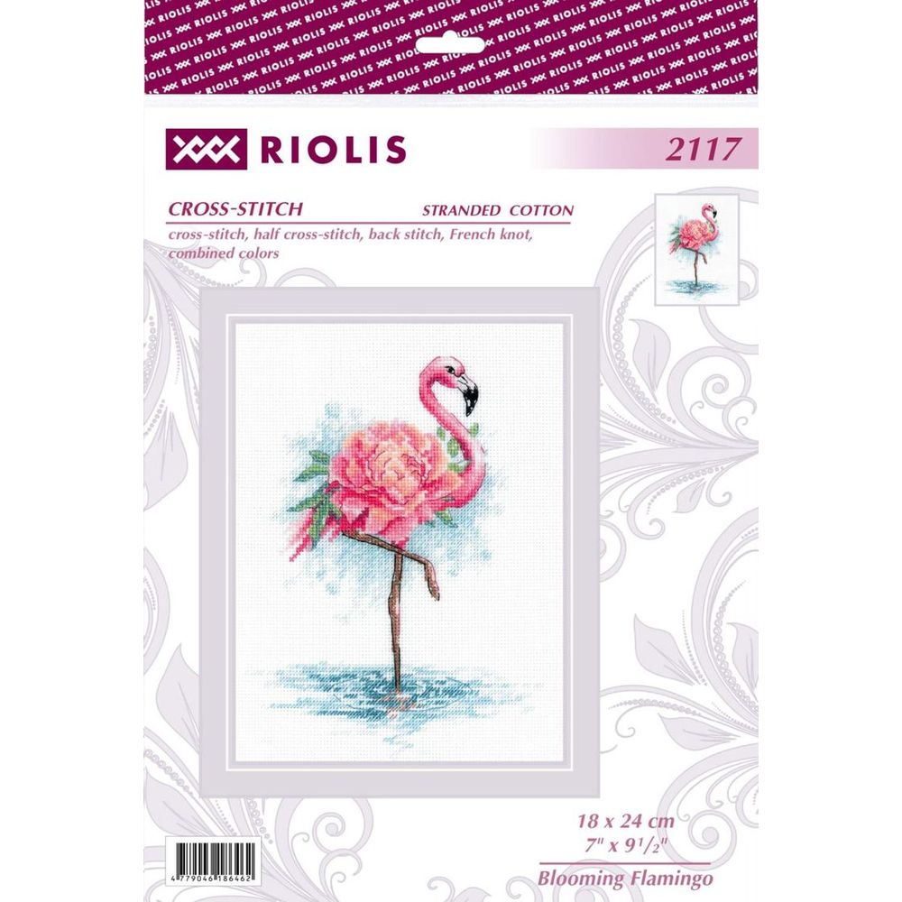 Riolis 2117 kit point de croix compté Flamant rose en fleurs 1