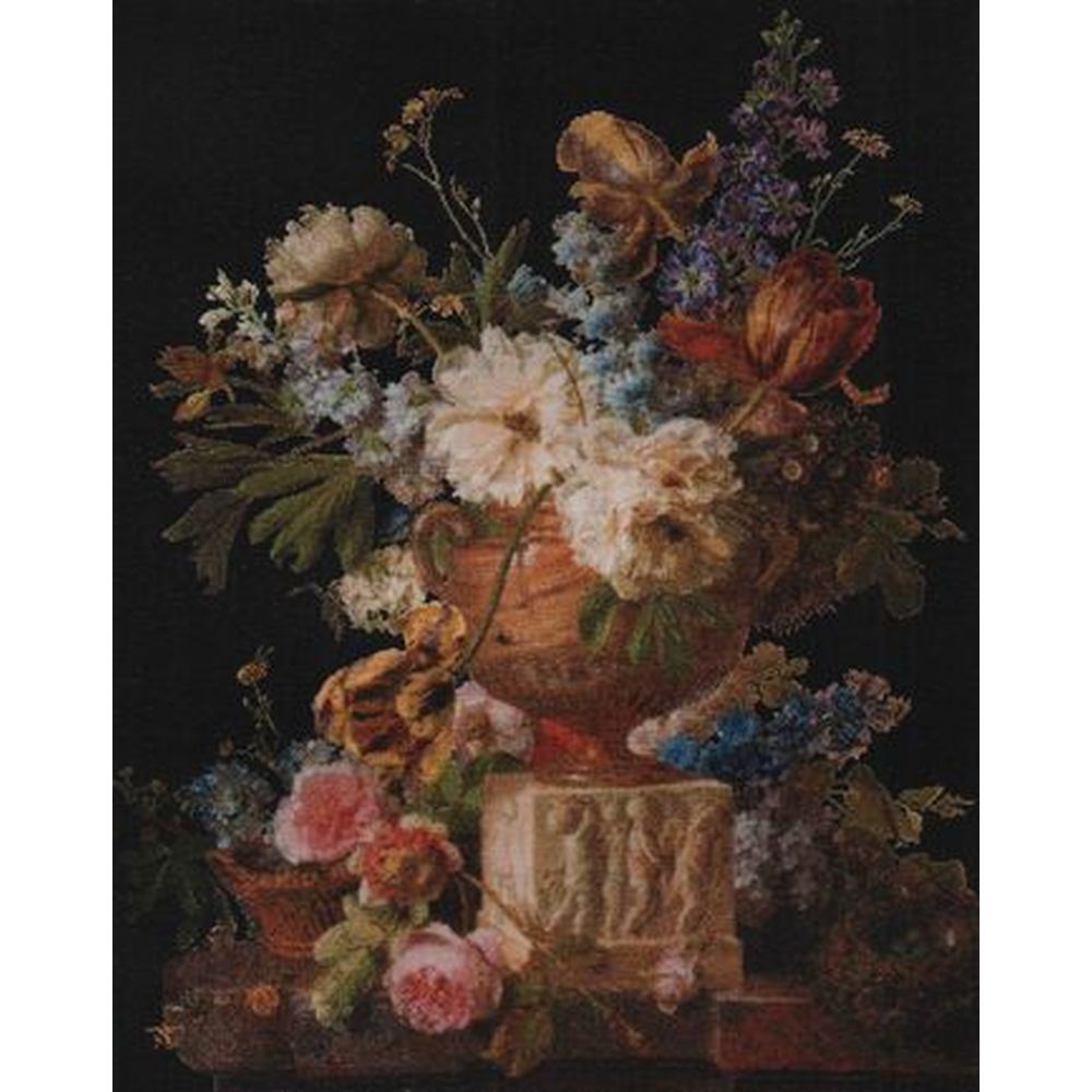 Thea Gouverneur 580-05  kit point croix  Fleurs dans un vase en albâtre