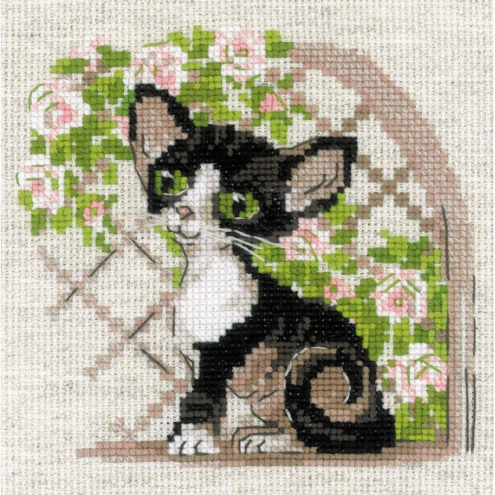 Kit Point De Croix Riolis - Modèle Meow-Zen, 12 Couleurs De Laine, Tissu Aida 10 Fils/cm, 9,5x11 Cm Fini