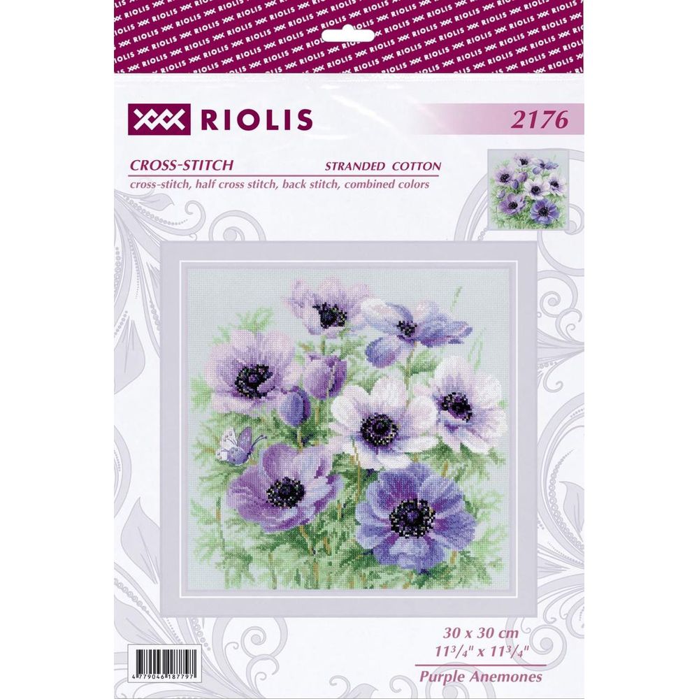 Riolis 2176  kit point croix  Anémones violettes  1