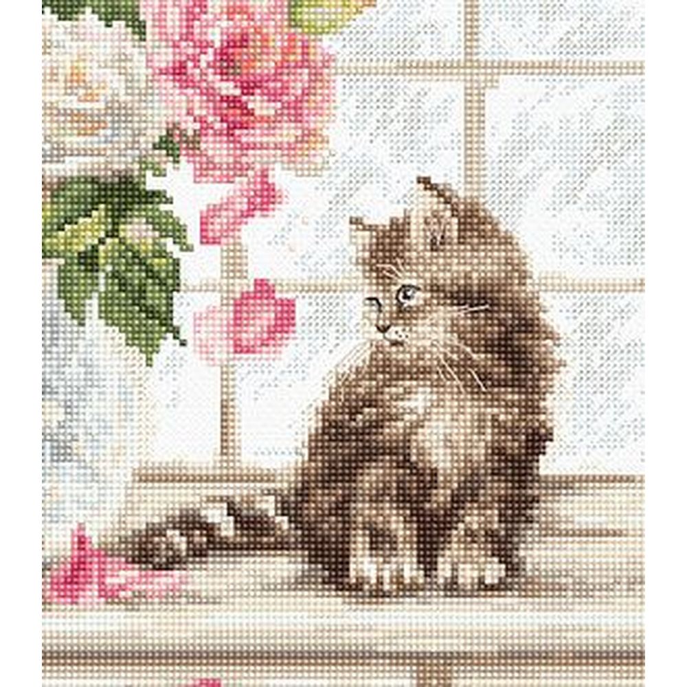 Kit Broderie Point De Croix Chaton Abillyn - Tissu 11ct Pré-imprimé 41x38cm, Tout Inclus, Idéal Débutants