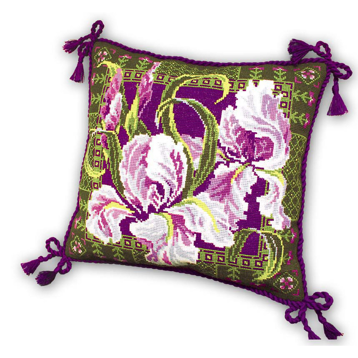 Coussin point de croix Iris - Riolis 657 www.la-brodeuse.com