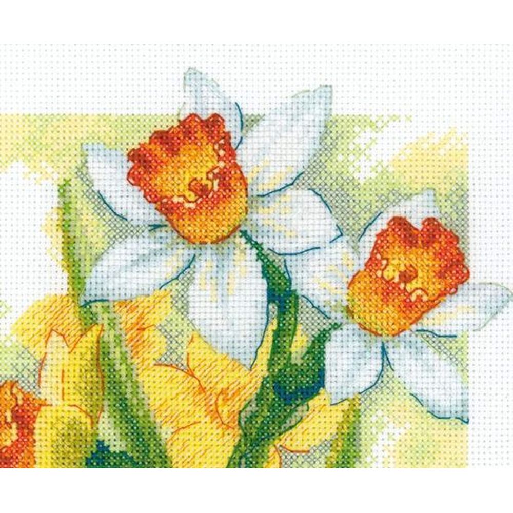 Riolis 2189  kit point croix  Lueur printanière Jonquilles  4