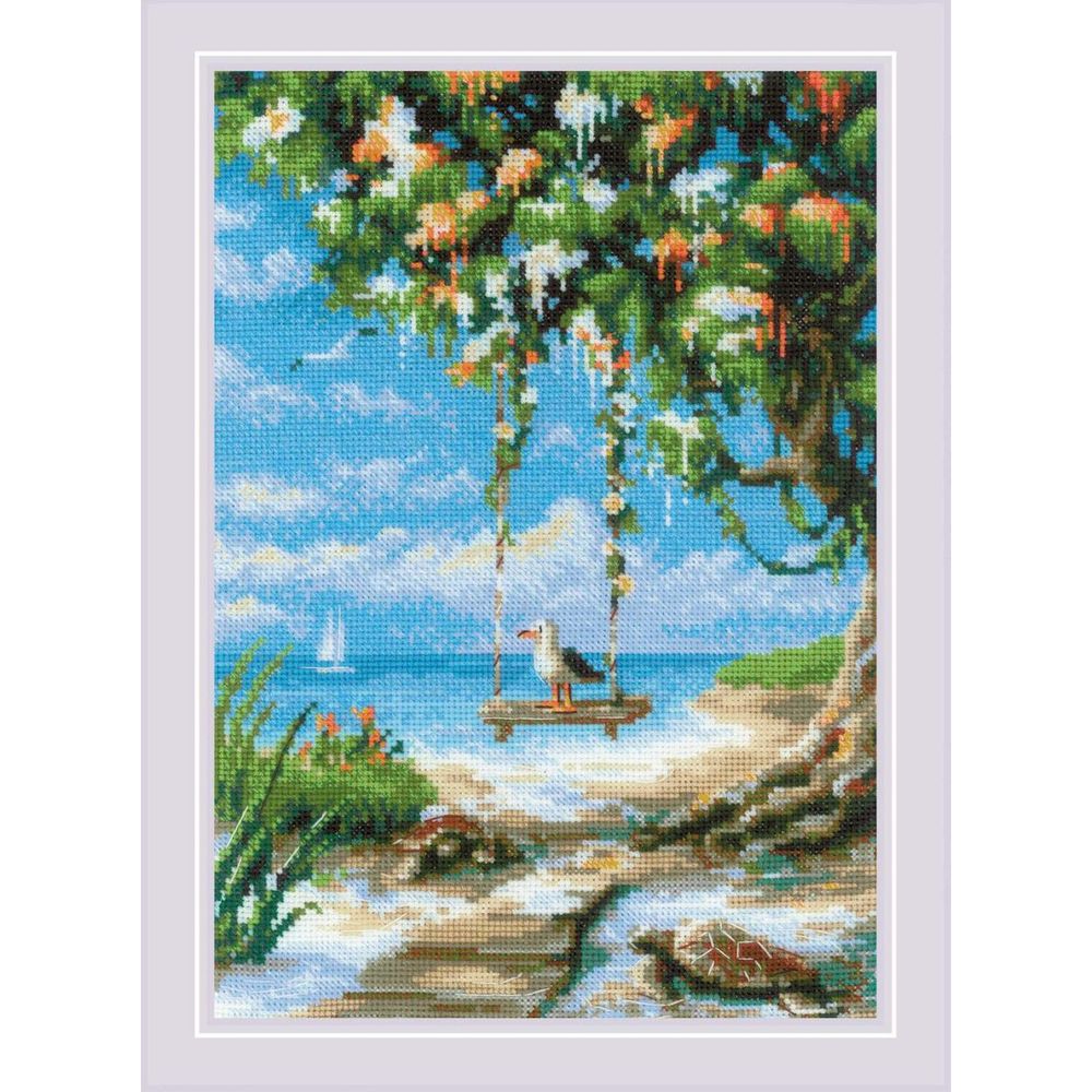 Kit Point De Croix Riolis Balançoire Jardin 21x30cm Toile Aida 14ct DIY