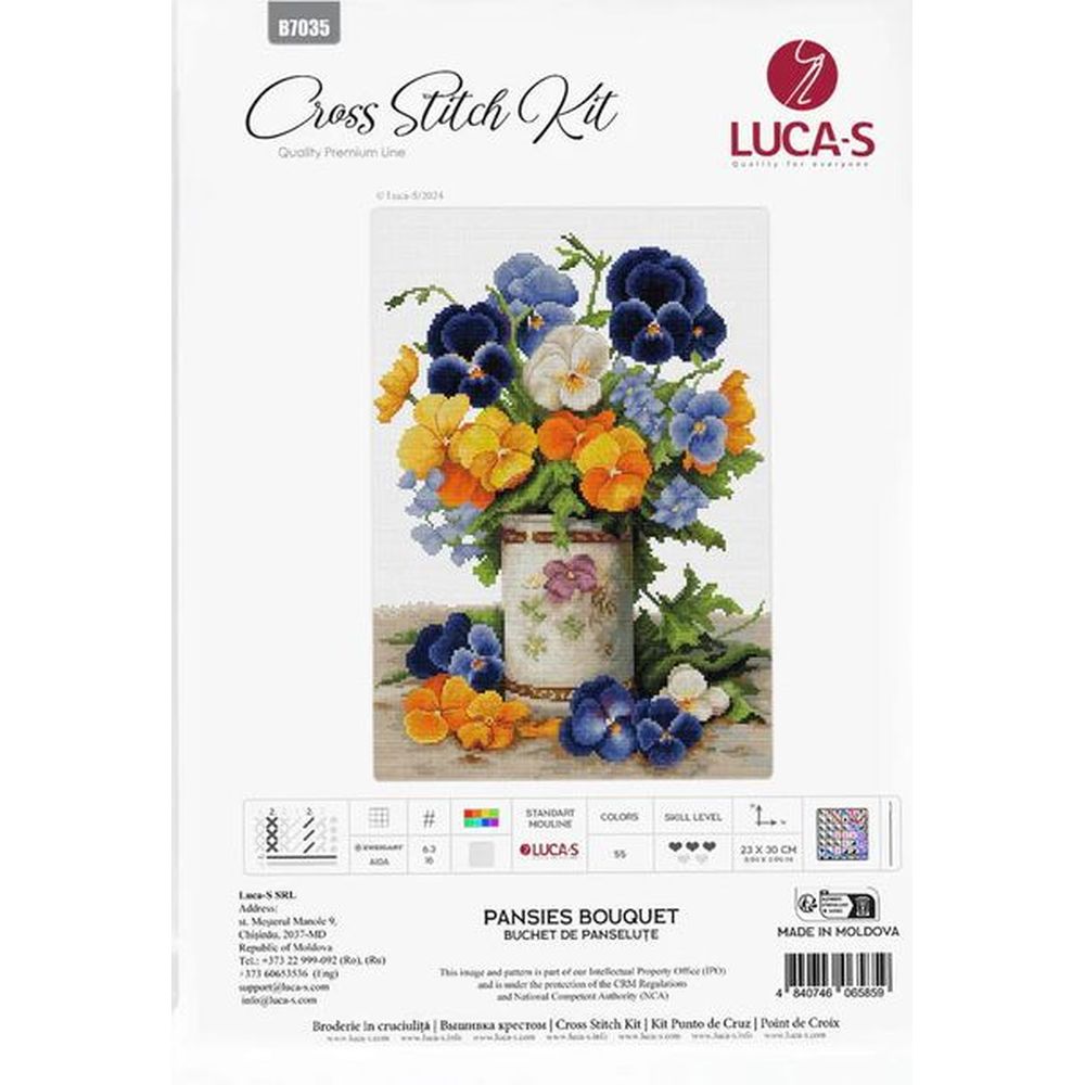 Luca-S B7035  kit point croix compté  Bouquet de Pensées  1