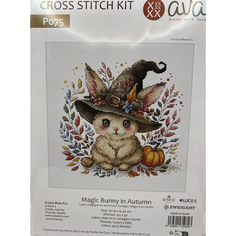 Ava  P075  kit de point croix compté  Lapin magique en automne  5