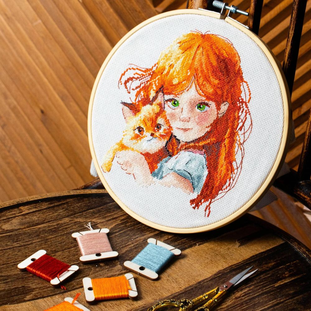 Hobby Jobby HJ002  kit point de croix  Fille et chat  4