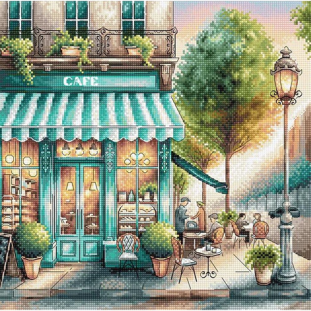 Ava P026  kit de point croix compté  Un café dans la ville