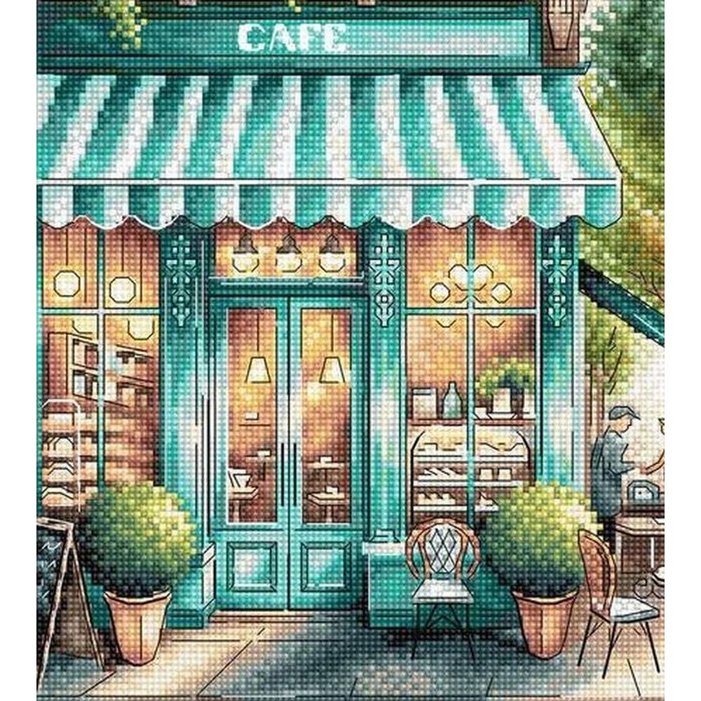 Ava P026  kit de point croix compté  Un café dans la ville  3