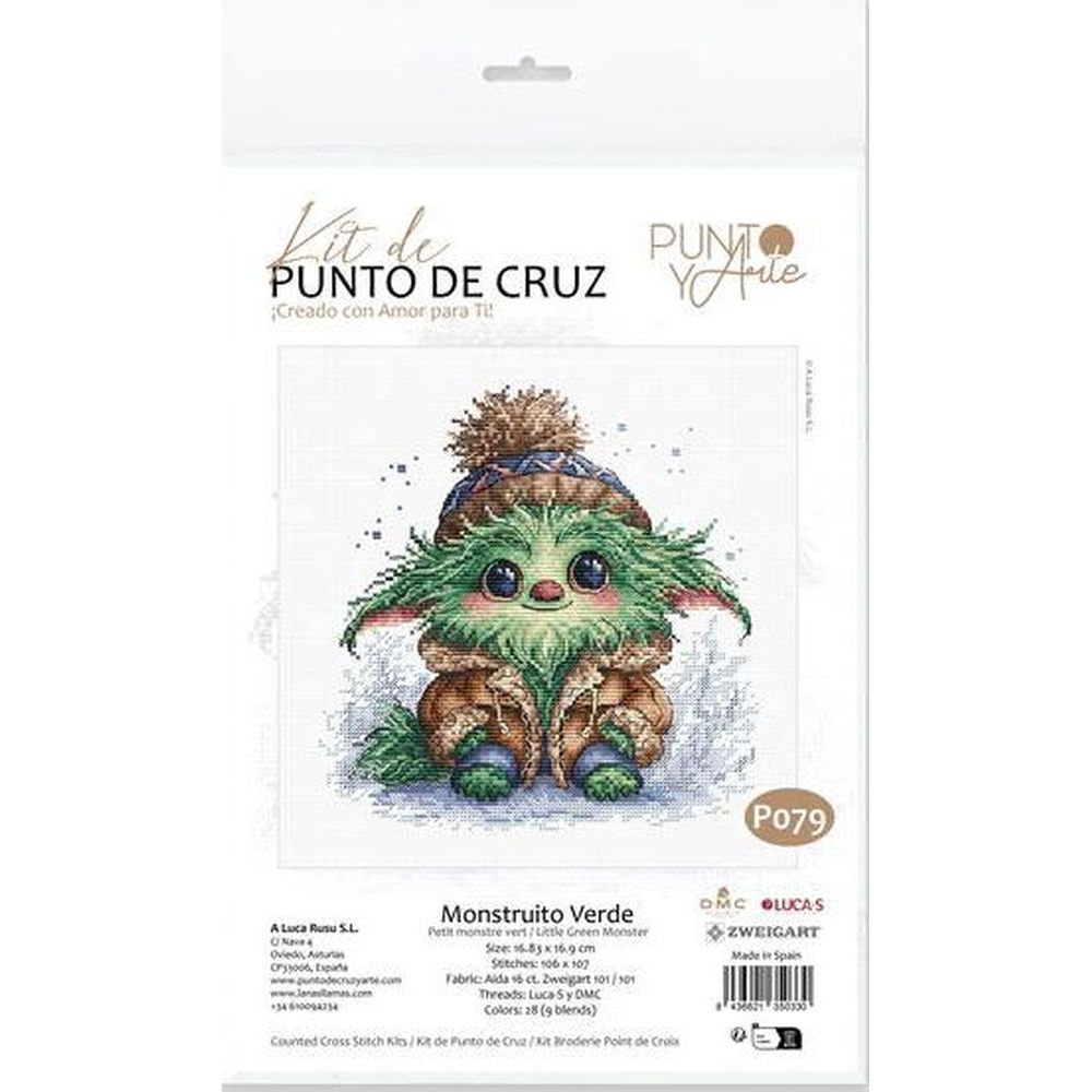Ava P079  kit de point croix compté  Petit Monstre vert  1