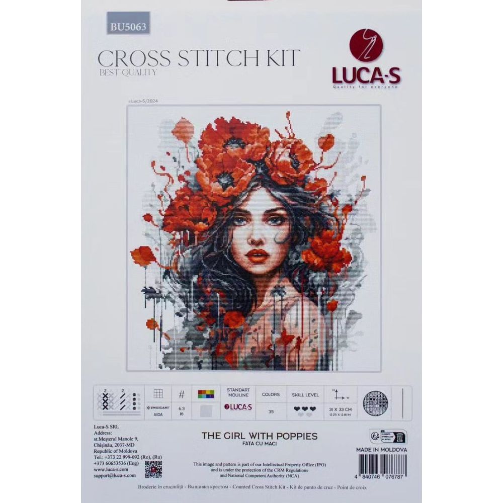 Luca-S BU5063  kit point de croix  La fille aux coquelicots  4