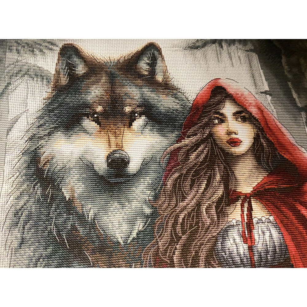 Ava P083  kit point de croix  La jeune fille et le loup gardien  3