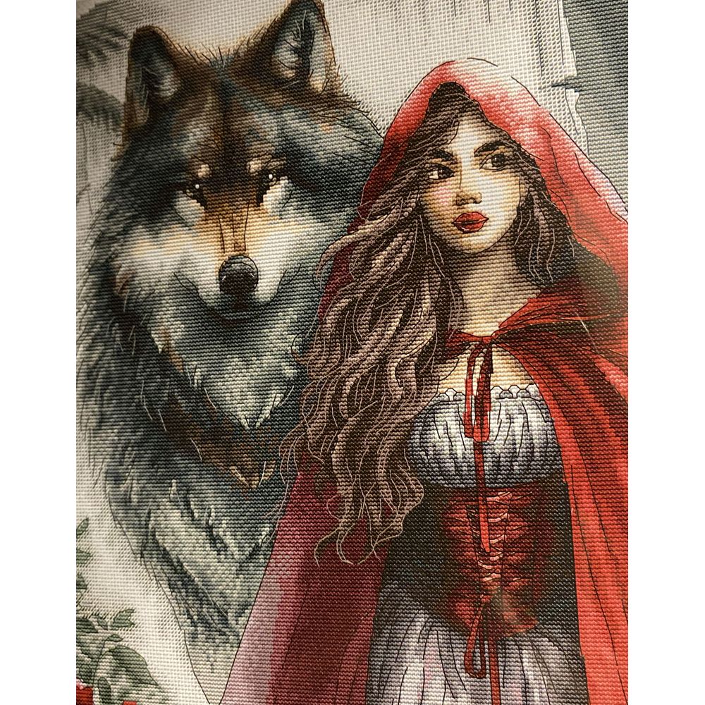 Ava P083  kit point de croix  La jeune fille et le loup gardien  4