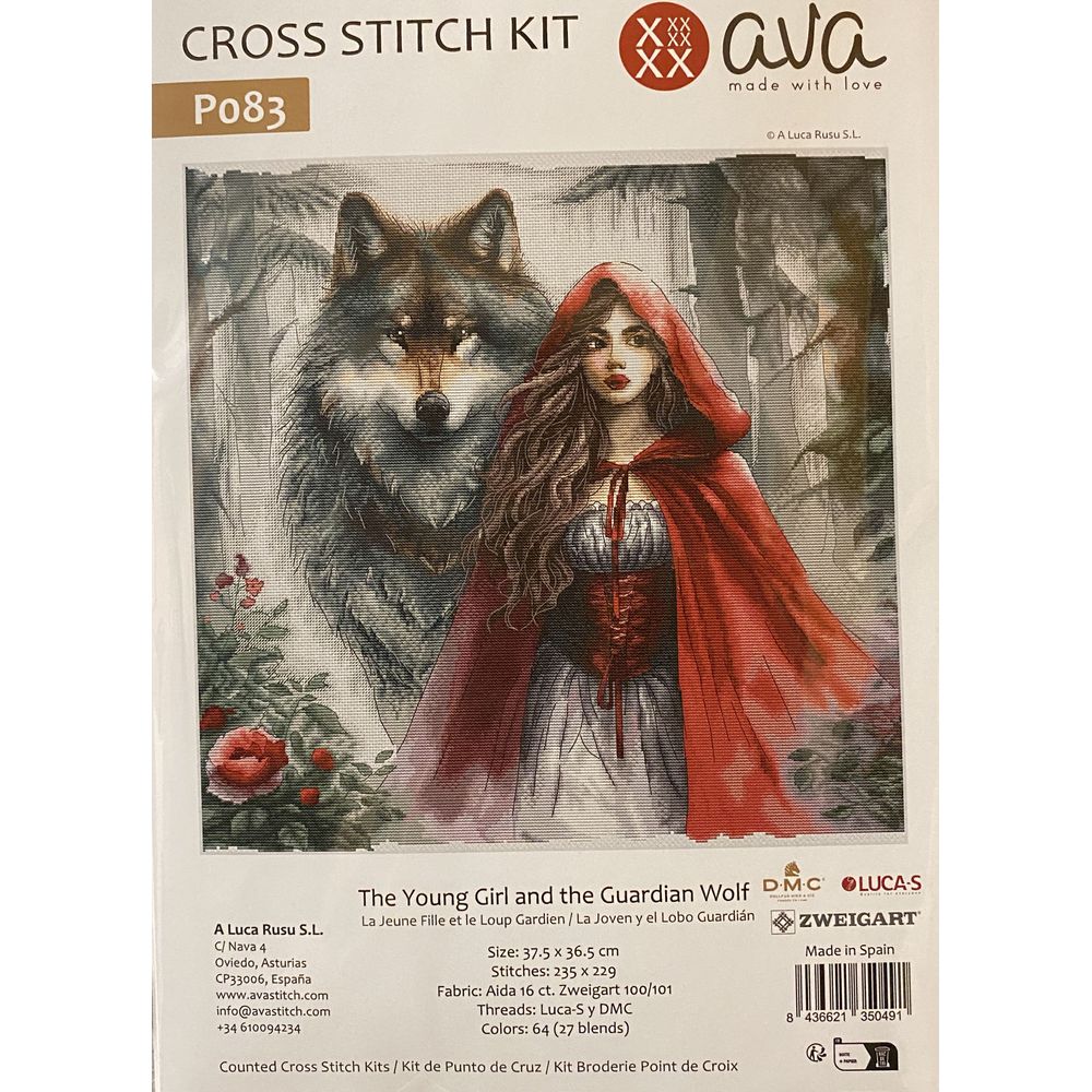 Ava P083  kit point de croix  La jeune fille et le loup gardien  5