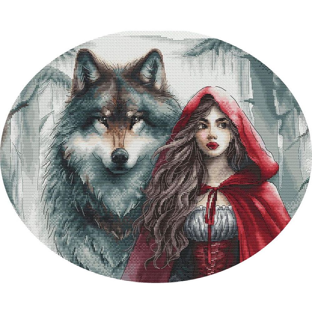 Ava P083  kit point de croix  La jeune fille et le loup gardien  7