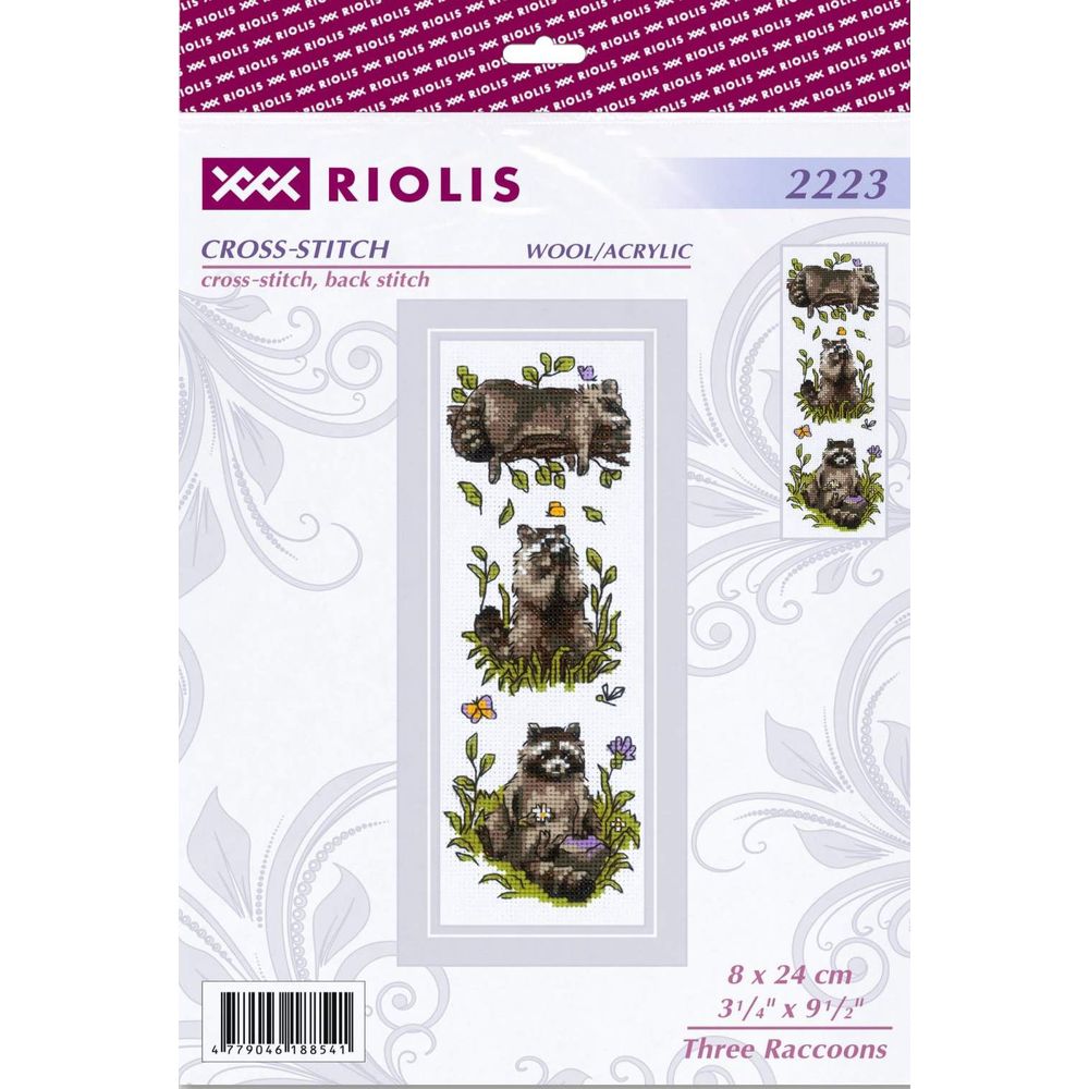 Riolis 2223  kit point de croix  Trois ratons laveurs  2