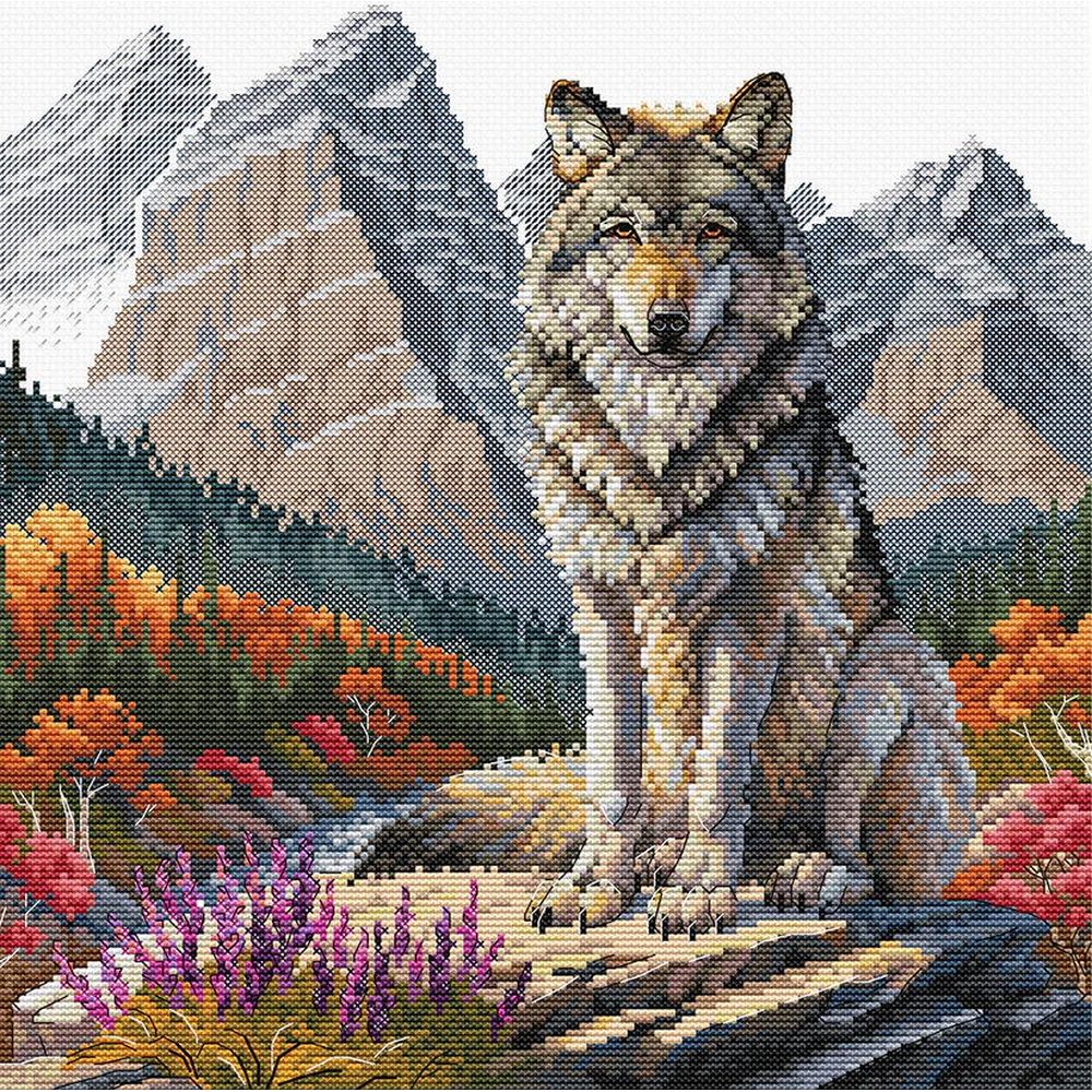 Ava P098  kit point de croix  Loup majestueux