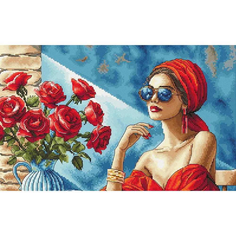 Ava P134  kit point de croix  La Dame en rouge  3