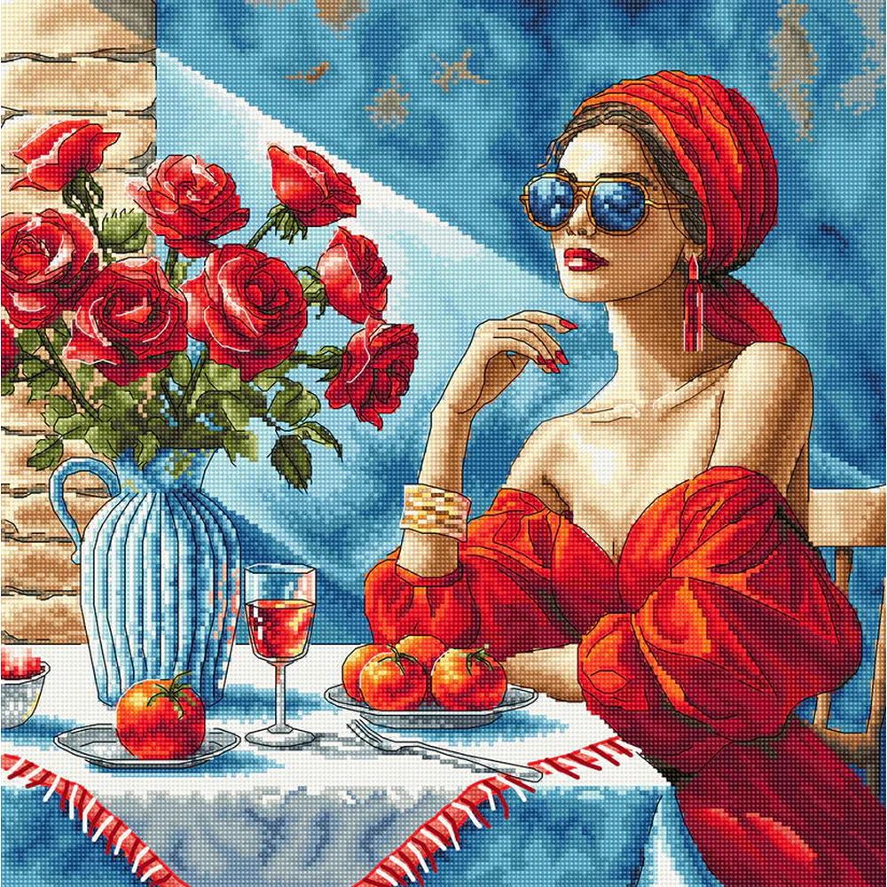 Ava P134  kit point de croix  La Dame en rouge