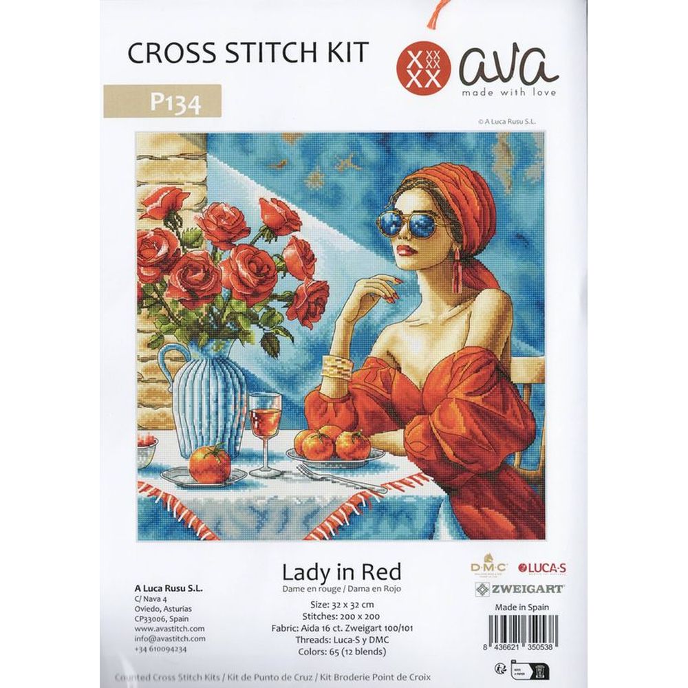 Ava P134  kit point de croix  La Dame en rouge  4