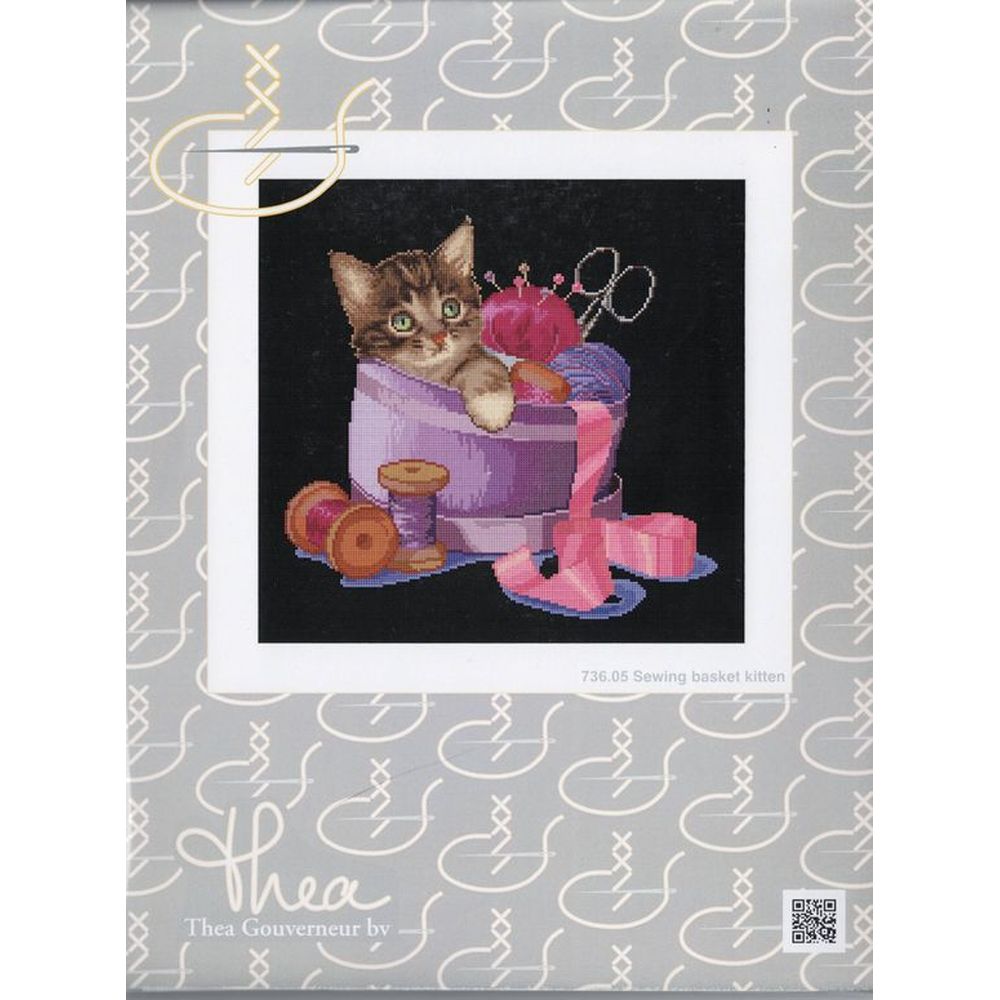 Thea Gouverneur 736-05  kit point croix  Sewing basket Kitten  1