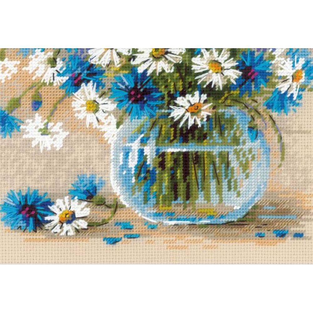 Riolis 2249  kit point croix  Marguerites et bleuets  4