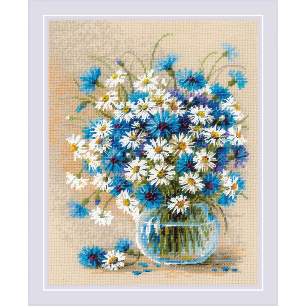 Riolis 2249  kit point croix  Marguerites et bleuets  1