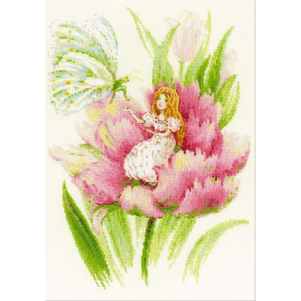 Riolis 1735  kit point croix  Fée sur une pivoine