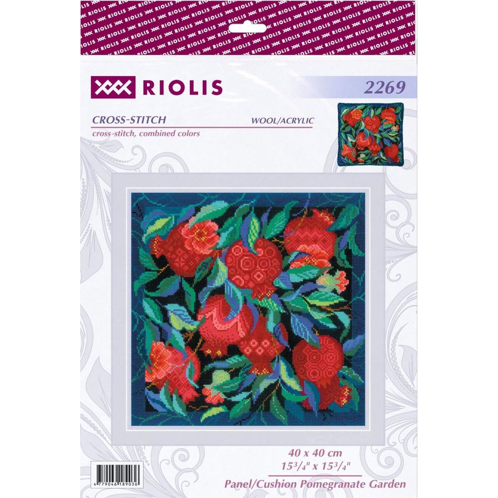 Riolis 2269  kit point croix  Panneau  Coussin Jardin de Grenade  1