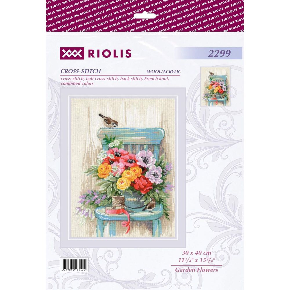 Kit Point De Croix Riolis - Motif Aquarelle Fleurs Gerbera - 30x30cm - Toile Aida 14ct