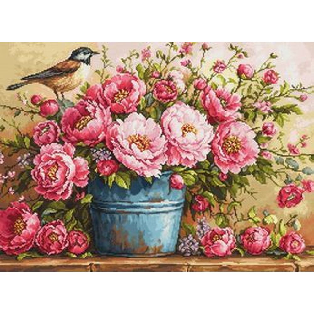 Luca-S B7055  kit point croix  Bouquet luxuriant de fleurs  3