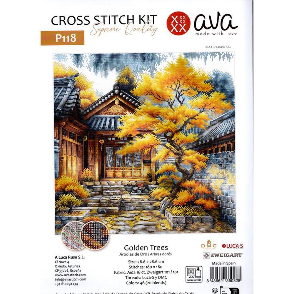 Ava P118  kit point de croix compté  Arbres dorés  3