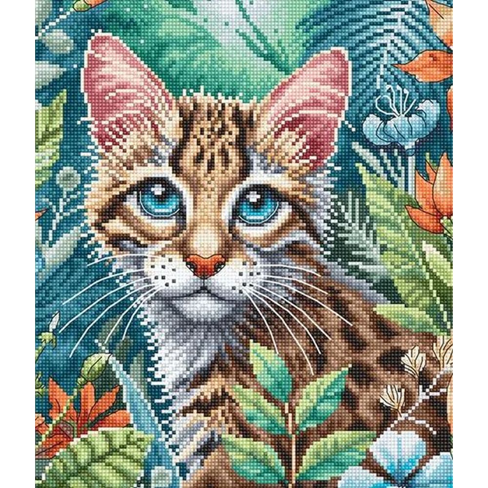 Ava P074  kit point croix  Chaton en fleurs  1