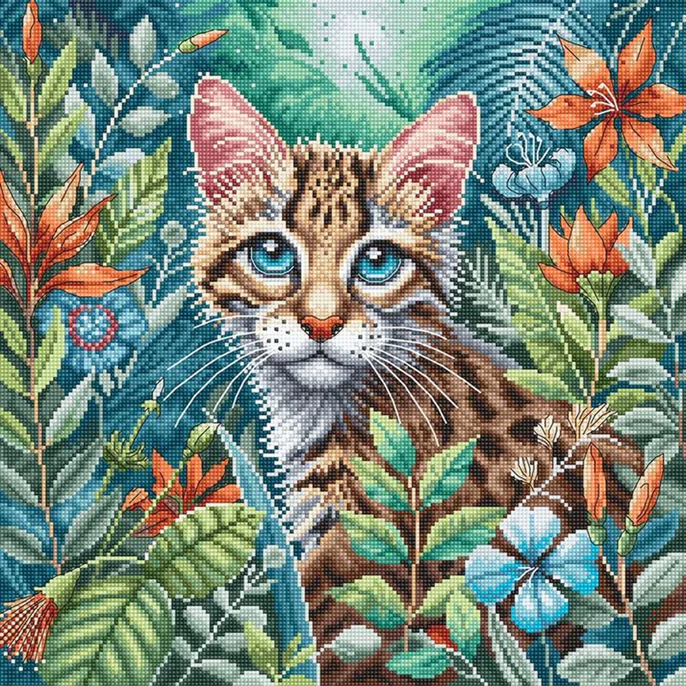 Ava P074  kit point croix  Chaton en fleurs