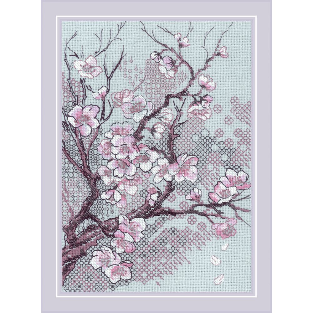 Riolis 2298  kit point croix  Fleurs de prunier  2