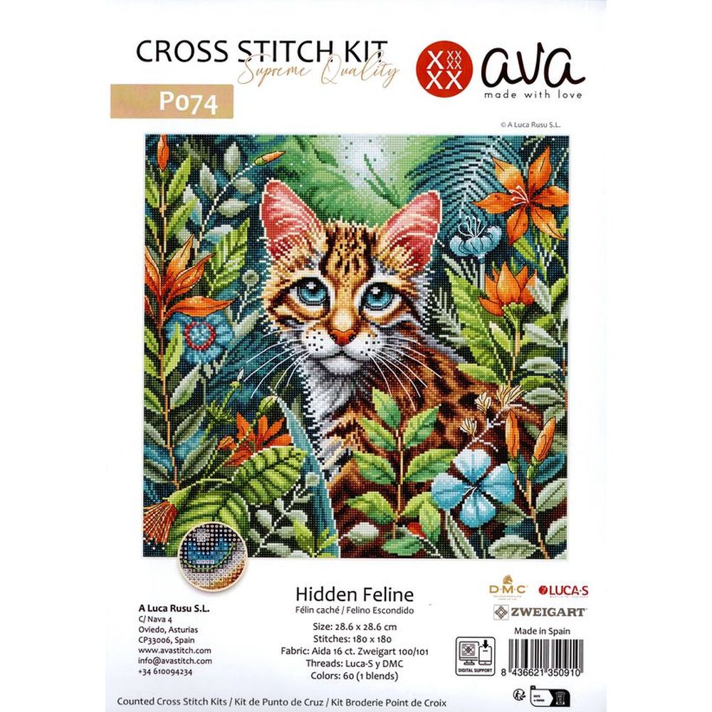 Ava P074  kit point croix  Chaton en fleurs  2