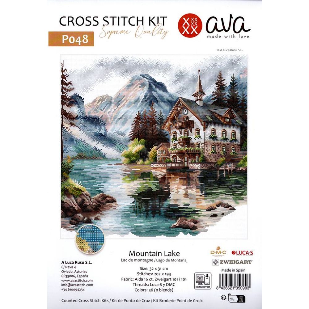 Ava P048  kit point croix  Chalet alpin au bord du lac  3