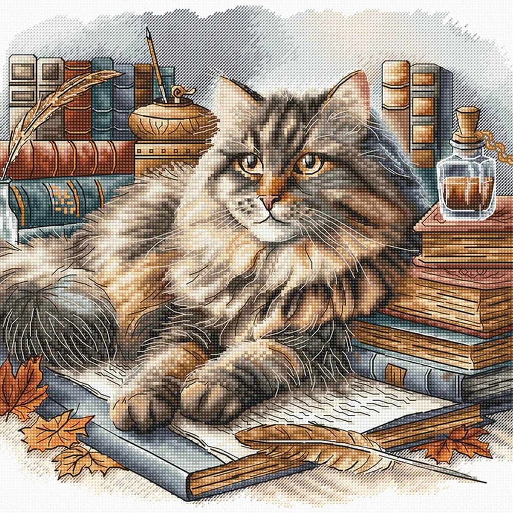 Ava P089  kit point croix  Le chat sage