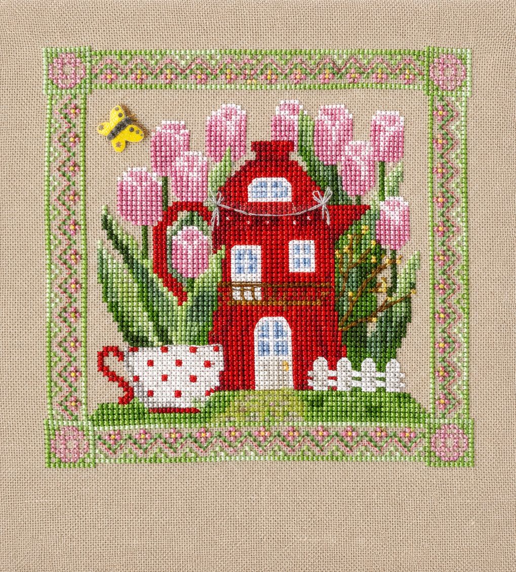 Tela Artis X061  kit point c roix  Maison de fée des tulipe
