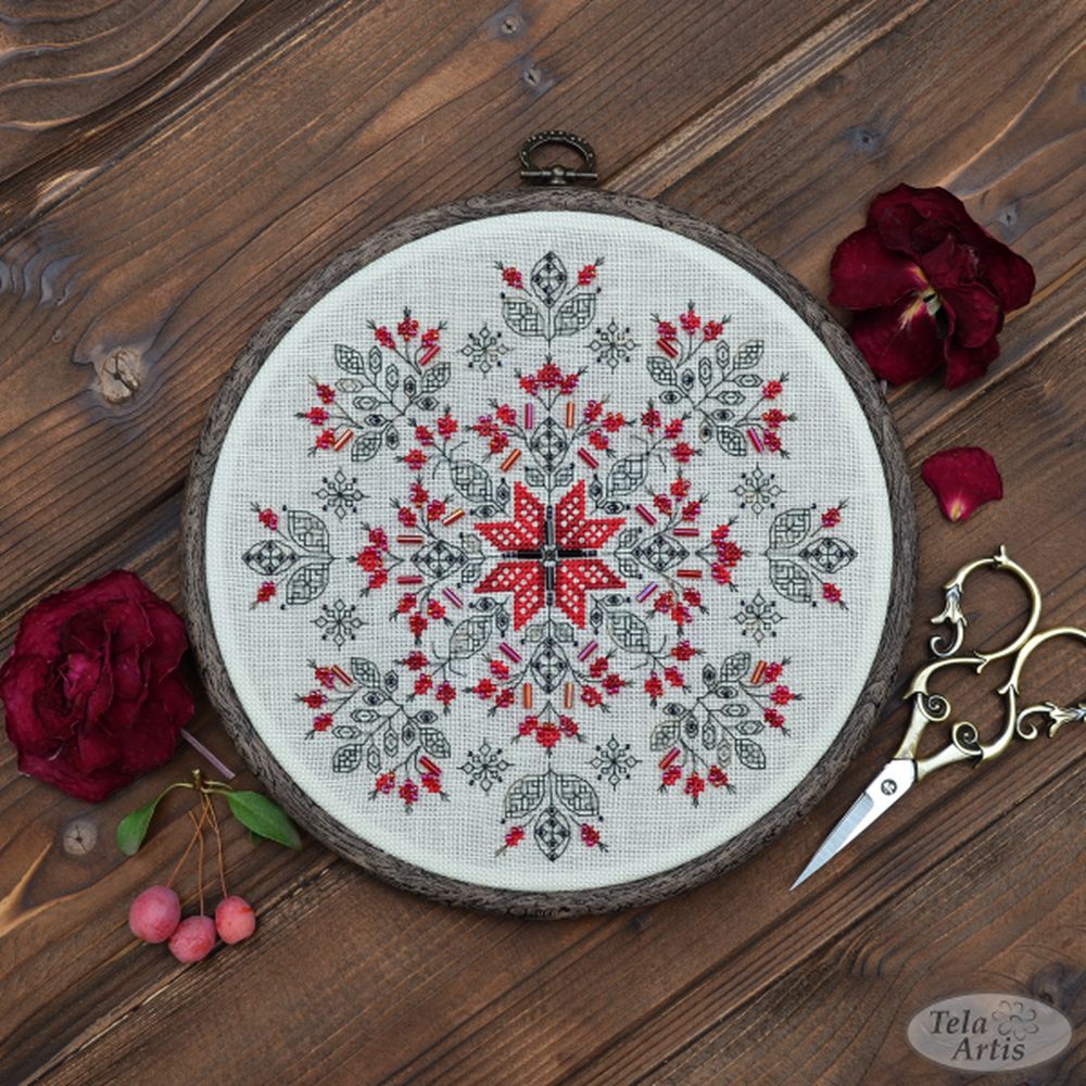 Tela Artis  X208  kit point croix  Mandala rosé  1
