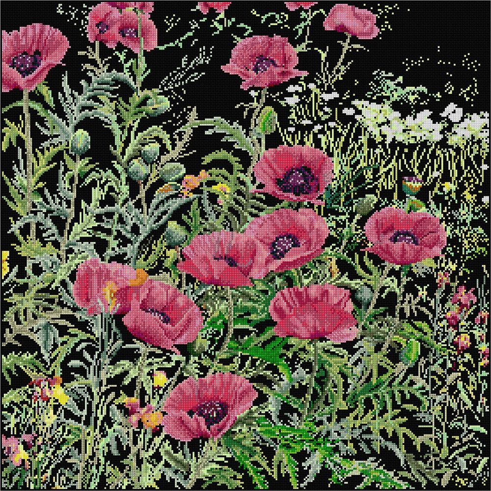 Thea Gouverneur 2061-05  kit point croix  coquelicots rose