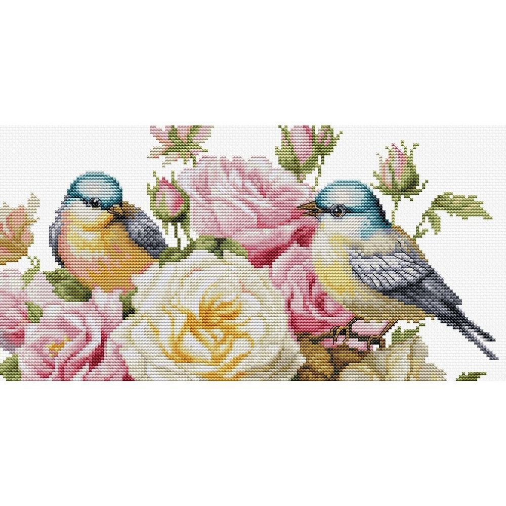 Luca-S B7038  kit point de croix compté  Vase avec roses et oiseaux